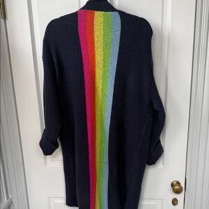 Everyday Sweater Coat Rainbow Stripe Women's Sweater Navy